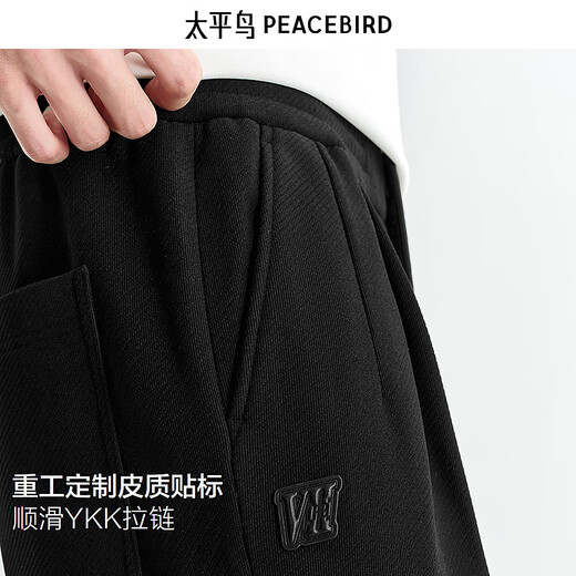 PEACEBIRD Men's Wear Velvet Lined Casual Pants 25 Winter New Style Loose Straight Sports Seamed Standard Sweatpants Trendy Black 30