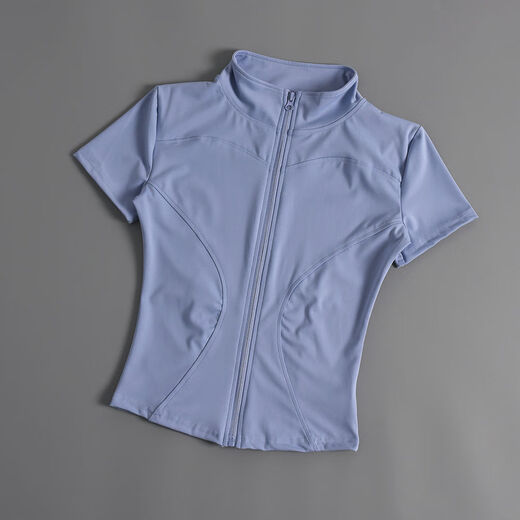 2024 new summer style nude short-sleeved T-zip fitness clothes women's cycling clothes outdoor sports yoga training tops blue S S