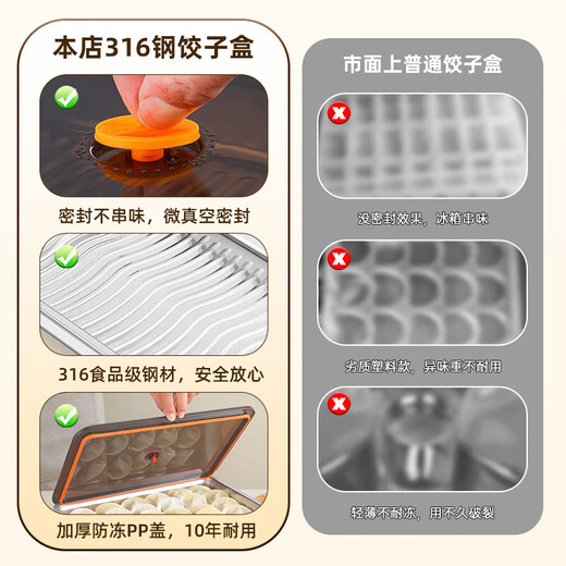 Aidizi stainless steel dumpling box 316 stainless steel dumpling freezing box food grade wonton dumpling freezing storage box refrigerator 2 pack sealing lid upgraded thickened version 316L