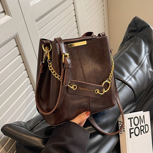 Marie Claire Light Luxury Bag Women's 2025 Women's Bucket Bag Shoulder Bag Anniversary Birthday Gift for Wife Coffee Color Brand Gift Box