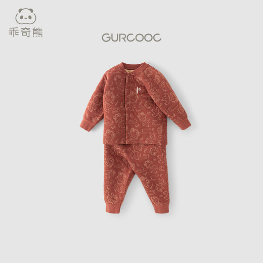 乖奇熊宝宝夹丝棉保暖内衣套装婴儿童周岁服两件套红色拜新年喜庆秋冬季