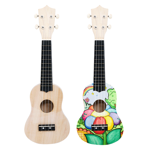 Montage kleiner Gitarre Ukulele DIY handgefertigtes hausgemachter Materialbeutel mit handbemaltem Holzgraffiti 21 Zoll rund-set zwei 21 Zoll