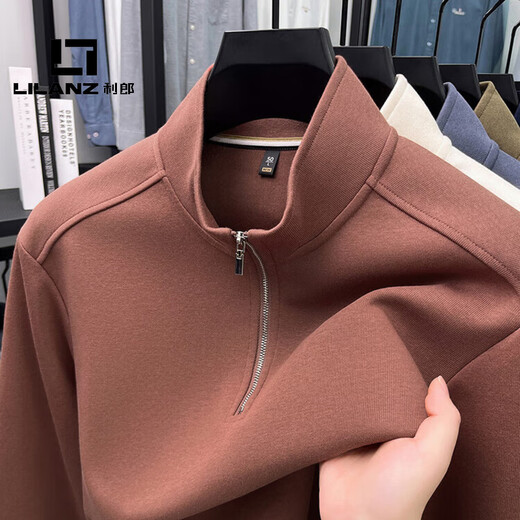 LILANZ official stand collar zipper sweatshirt men's spring and autumn new pullover long-sleeved T-shirt POLO shirt middle-aged flagship official black XL 54