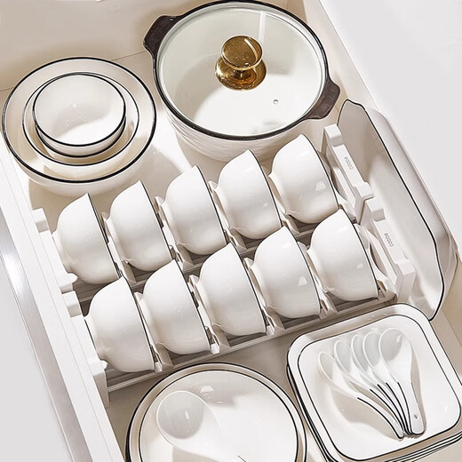 Tableware home combination simple fresh black line ceramic tableware bowls, plates, spoons and chopsticks set pure black line tableware set 24-piece set