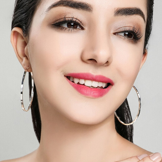 Jiuchangshi Flash 999 pure silver earrings for women, pure silver large earrings, glossy silver earrings, birthday gift for girlfriend, 999 pure silver pair, 50mm