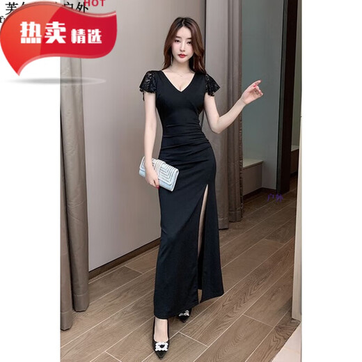 气质桑拿性感连衣裙长款洗浴按摩工作服修身显瘦晚礼服足疗技师服 3883黑色 S