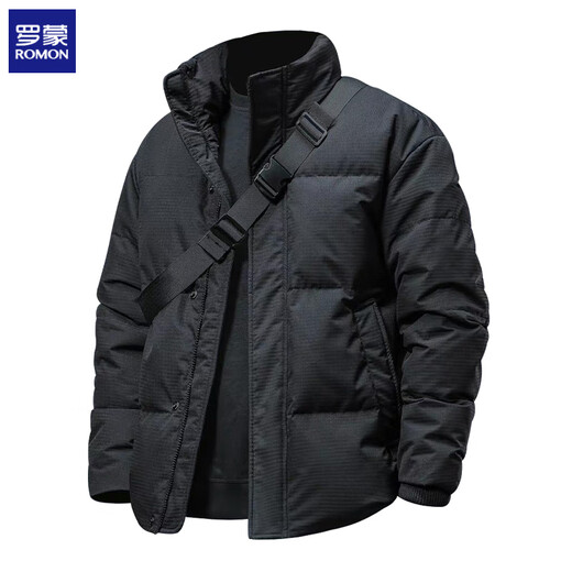 ROMON winter new fashion brand high-end thickened warm cotton jacket men's casual versatile stand-up collar windproof short cotton jacket black 3XL