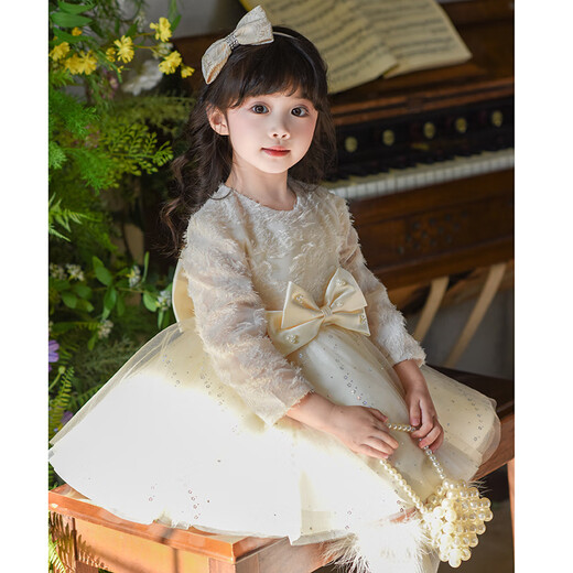 Piggy Banner (PEPCO) girls dress winter style children's dress season little girl birthday dress princess dress champagne color 120