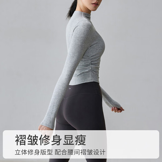 Gigt Jiji yoga clothing top women's autumn and winter half-high collar yoga T-shirt running fitness clothing outer wear Pilates training clothing lotus root pink S