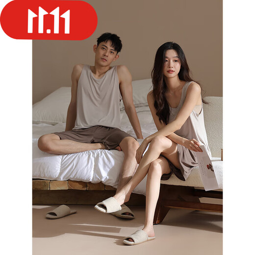 都市丽人【凉感】莫代尔情侣睡衣女夏季无袖背心男士宽松青少年家居服套装 女款-M5218_短袖短裤 2XL
