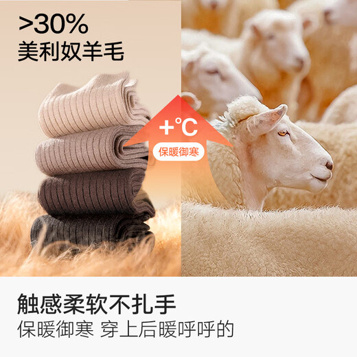 Mianzhuwu Men's Thickened High Socks for Autumn and Winter, Heat Storage and Warmth, No Pilling, Black Stockings, Combination Thirteen (Medium Gray + Camel + Navy Blue + Navy Blue), One Size 39-44_4 Pairs of Soft Wool_Warmth