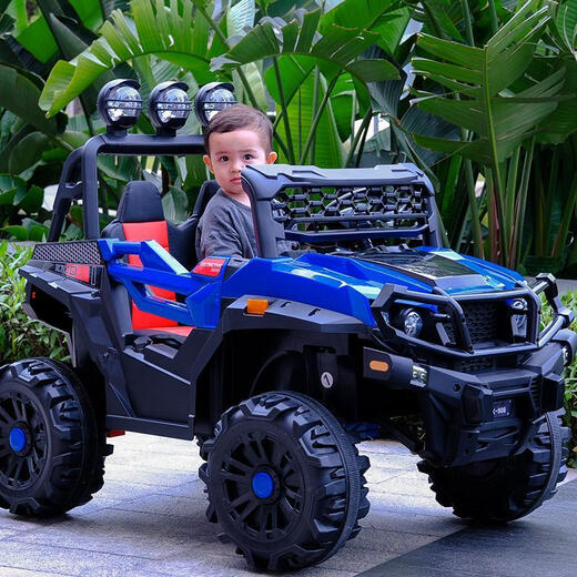 He Jiangong's super large children's car four-wheel drive off-road with remote control can sit adults and children baby toys double four-wheel stroller red four-wheel drive 12V large lithium battery/ordinary seat