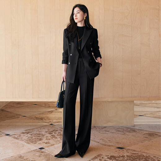 BAFEIYA goddess style big-brand professional commuting versatile suit for women high-end western style slim slim suit two-piece suit navy long-sleeved suit + wide-leg pants 2XL