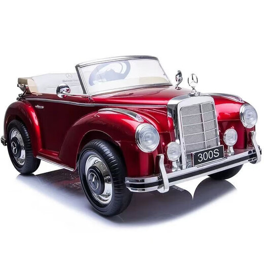 Coolpac Retro Mercedes-Benz Children's Electric Car Four-Wheel Remote Control Car Baby Toy Charging and Sitting Child Birthday Gift Upgraded - Painted Red Trunk - Five-Point Seat Belt (Leather Seat + Soft Wheel) Music Swing + Lifetime Warranty