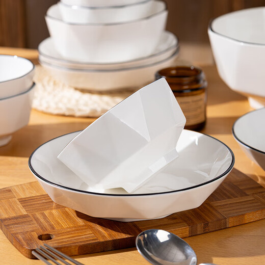 钻石黑线餐具碗盘套装家用餐具简约釉下彩套装乔迁新居餐具 7英寸盘1只【钻石黑线】 无规格