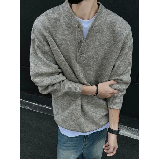 QGF American cleanfit Henry collar sweater men's autumn and winter trendy brand inner wear handsome long-sleeved bottoming sweater floral gray XL recommended 110-130Jin Jin equals 0.5 kg