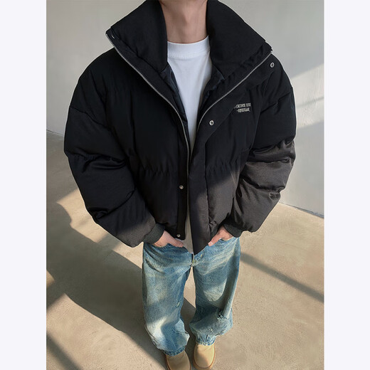 NYING American tie-dyed cotton jacket for men in winter new trendy brand thickened warm stand-up collar short cotton jacket loose bread coat tie-dyed khaki XL (140-160Jin Jin equals 0.5 kg)