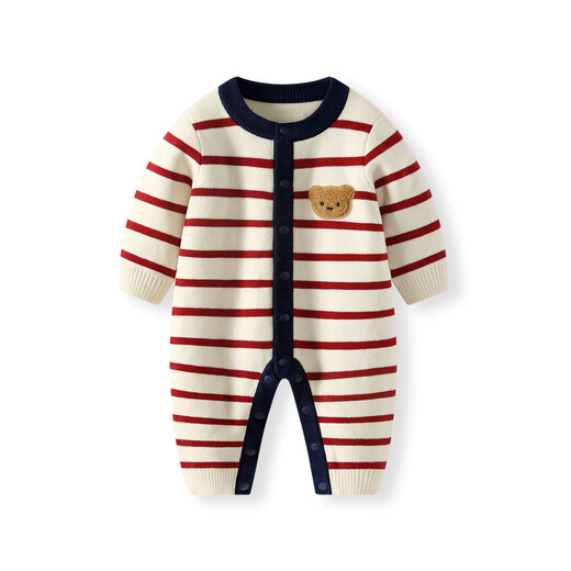 BORBOON B baby jumpsuit, autumn and winter clothes, velvet knitted sweater for baby boy, small month old New Year's greeting winter clothing, velvet 7639 73cm