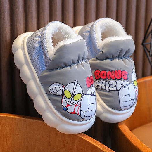 Authentic Ultraman Winter Children's Cotton Shoes Cartoon Boys and Girls Indoor and Outdoor Warm Waterproof Baby Bag Heel Cotton Shoes Upgraded Version Sapphire Blue 12 26/27 Foot Length 16CM 3-4 Years Old