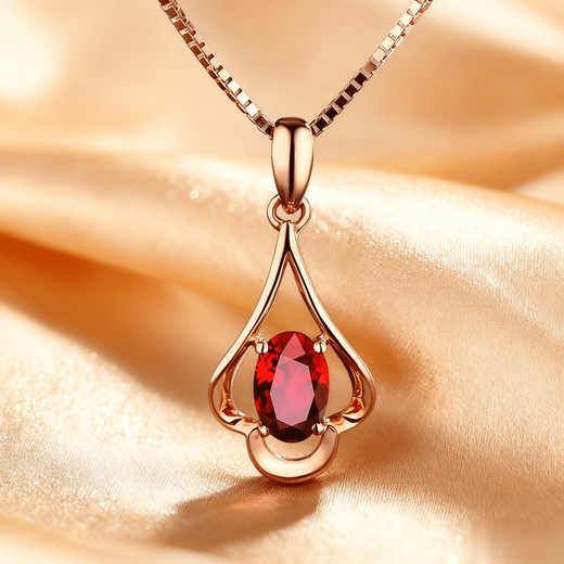 COASZE water drop oval ruby necklace for women, 18K gold inlaid, classic design, 0.56 carat ruby/chain not included
