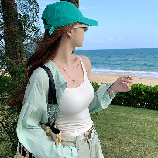 Beautiful back sling new hot style women's inner wear black vest outer wear with chest pad bottoming seaside top summer black S