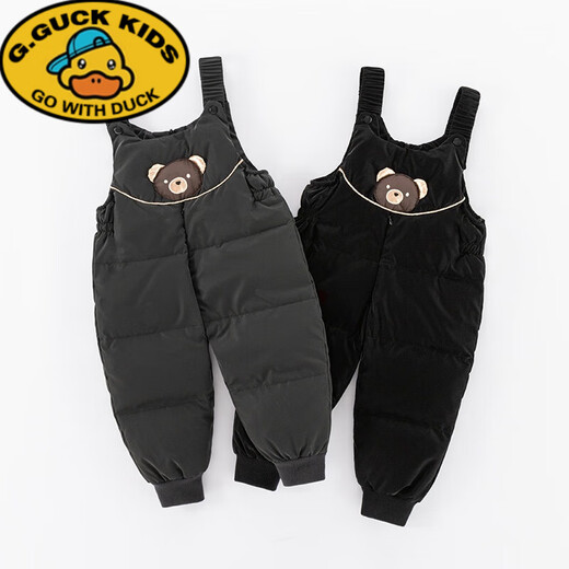 G.DUCKKIDS children's down overalls thickened new winter warm jumpsuits for boys and girls, toddlers and babies outer wear down pants black 100 cm