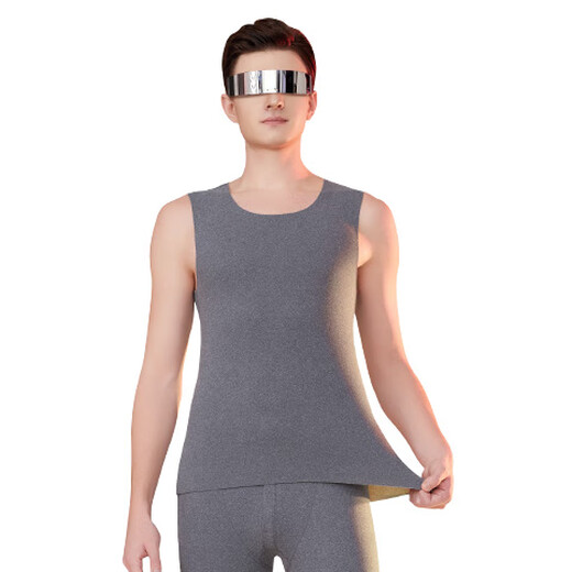 雅鹿2件羊绒蚕丝保暖背心男士内衣无痕发热打底秋冬马甲坎肩德绒上衣