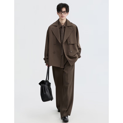 Earl Zall Fashion British Style 25 Autumn Double-breasted Short Windbreaker Men's Anti-Wrinkle Jacket Autumn