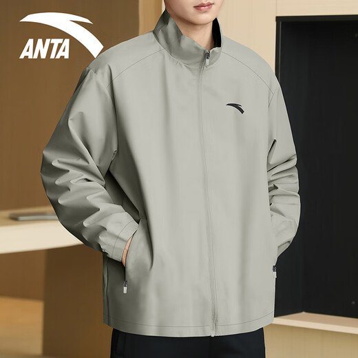 ANTA (ANTA) velvet stand-up collar jacket for men 2025 winter new style young men's outdoor casual thickened windbreaker jacket top velvet stand-up collar style 7605-1 floating gray L /175 suitable for 120-140 Jin Jin equals 0.5 kg