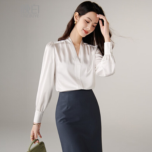 Late White New Product 2025 Autumn Casual Temperament Shirt Drape Skin Friendly V-Neck Elegant Commuting Shirt Women White S