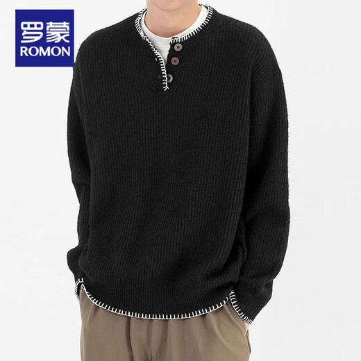 Lomon American retro design casual henley collar sweater for men and women loose autumn couple lazy pullover top green high quality M