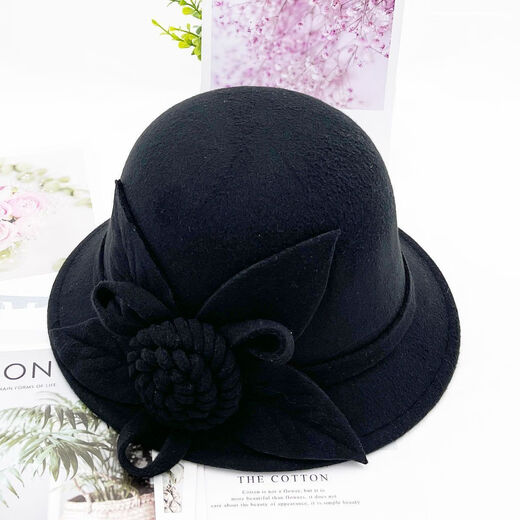 Xi Shengduo Hat Women's Autumn and Winter Korean Version Retro Dome Hat Elegant and Fashionable Flower Woolen Basin Hat Fisherman Hat Winter Hat Trendy Gray One Size