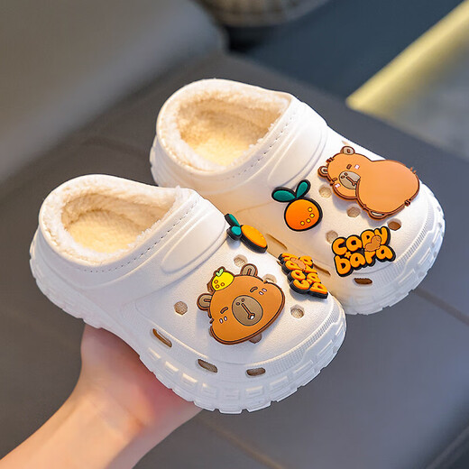 Kapibara children's cotton slippers, boy's winter cartoon cute non-slip indoor soft-soled baby slippers, khaki (heel included) 12 size 38/39 (suitable for 37/38 feet)