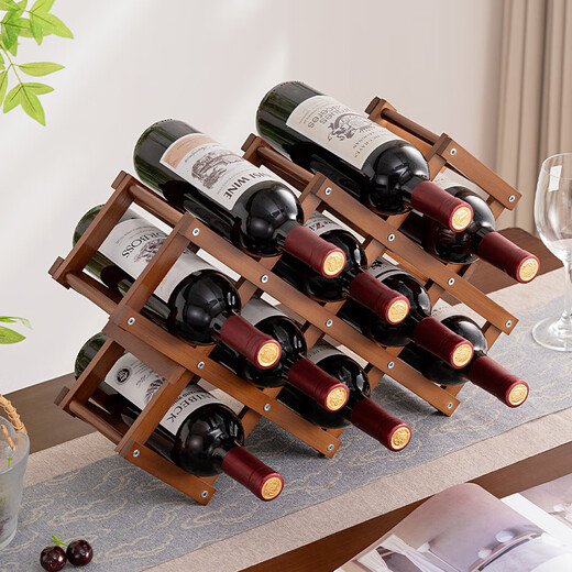 Tanbeiman red wine display rack red wine rack storage rack grid home installation-free wine rack ornaments small wine cabinet multiple bottles of wine desktop simple installation-free foldable primary color - two layers (thickened pure bamboo) 5 bottles