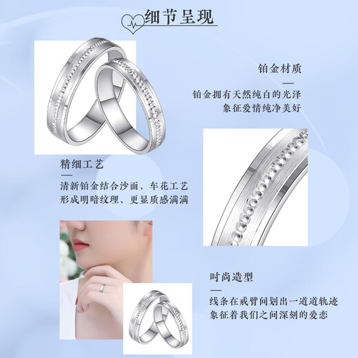 Wanfu Long Yuan Man Sheng pt950 couple ring genuine platinum engagement ring for men and women birthday gift 2025 new model No. 20-3.88g