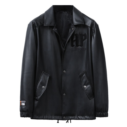 Jiujiu Wang Jiu Mu Wang Large Size Men's Artificial Leather Jacket Business Casual Fat Fat Motorcycle Style Lapel Jacket Thick Black 3XL