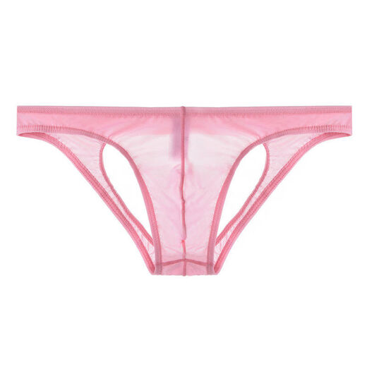 Ice silk double thong men's transparent underwear men's back empty hip lift seamless low waist sexy pants for boys solid color white M