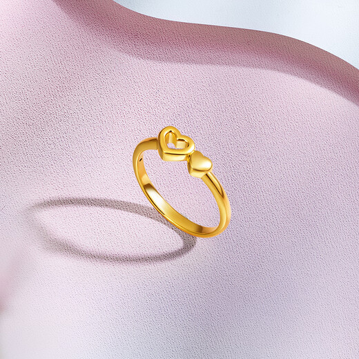 Saturday Fortune (ZLF) Gold Ring Women's 5D Hard Gold Two Hearts Solid Gold Ring Pricing No. 12-0.91g