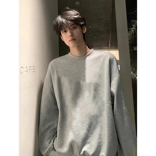 Katuchi cleanfit black heavyweight round neck sweatshirt men's autumn American retro handsome long-sleeved inner bottoming shirt top black XL