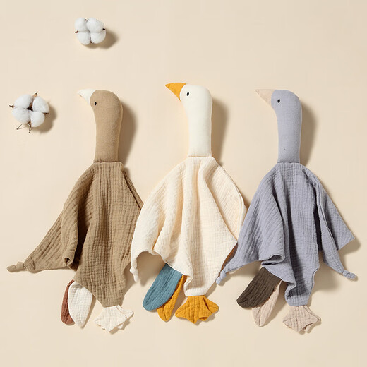 Jingmengyuan wrinkled cloth soothing napkin baby can bite the doll sleeping baby to soothe the baby to sleep pure cotton gauze little swan hand puppet khaki flower (goose) 1 pack