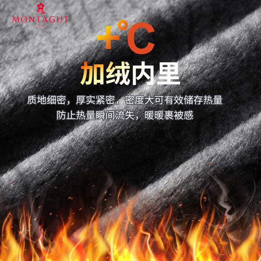 Montagut velvet lining & lychee texture winter thick warm men's jacket business lapel leather jacket for men gray XL /52