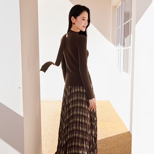 Xiangying Maillard pullover sweater for women with wool 2025 winter new style floating collar slim fit inner knitted top coffee color S 155/80A/85-95Jin Jin equals 0.5 kg