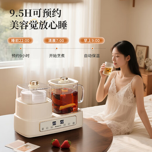 CHIGO double-oven health pot, tea maker, stewing, integrated bird's nest stew pot, water-proof stew health cup, office small souvenir for one person, souvenir gift, birthday gift, health pot 0.8L +0.5L ceramic stew pot, gift for good-looking girls