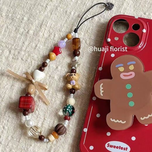Original ins square bow bear mobile phone case lanyard CCD camera card book pendant accessories anti-lost hand rope Christmas bow bear lanyard