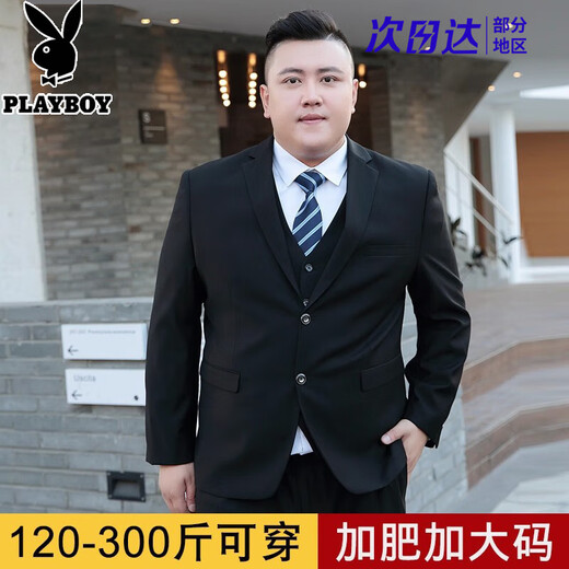 Playboy (PLAYBOY) plus size suit men's suit plus fat plus fat business formal suit jacket wedding dress professional wear autumn two-button large size black single suit top + tie XL recommended 120-140Jin Jin equals 0.5 kg