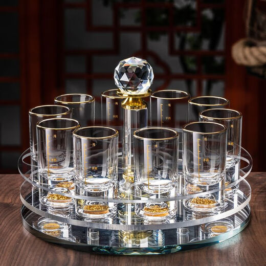 Creative crystal glass two-liang white cup homeware set light luxury gold foil one-liang strong cup Chinese style flowing gold foil crystal two-liang cup 12 pieces + 12 hole cup holder