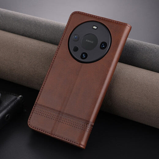 Jioxiang Magnetic Flip Cowgrain Leather Case Suitable for Huawei Mate60Pro Phone Case 70 Business All-inclusive Anti-fall Brown Huawei Mate60Pro