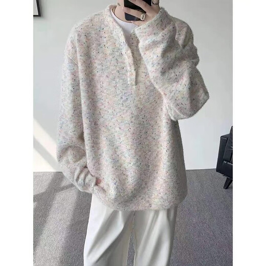 POUM sweater men's autumn and winter new mohair lazy style sweater Henry collar bottoming fir couple coat top CQS-3339 Gray XL