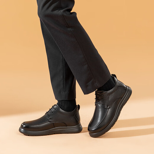 Kangnai (kangnai) men's cotton shoes winter velvet warm cotton boots toe layer cowhide business casual shoes 2025 new black 39