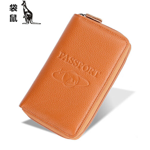 袋鼠（KANGAROO）护照包头层牛皮出国旅游钱包rfid护照本防盗刷卡位证件包 黑色